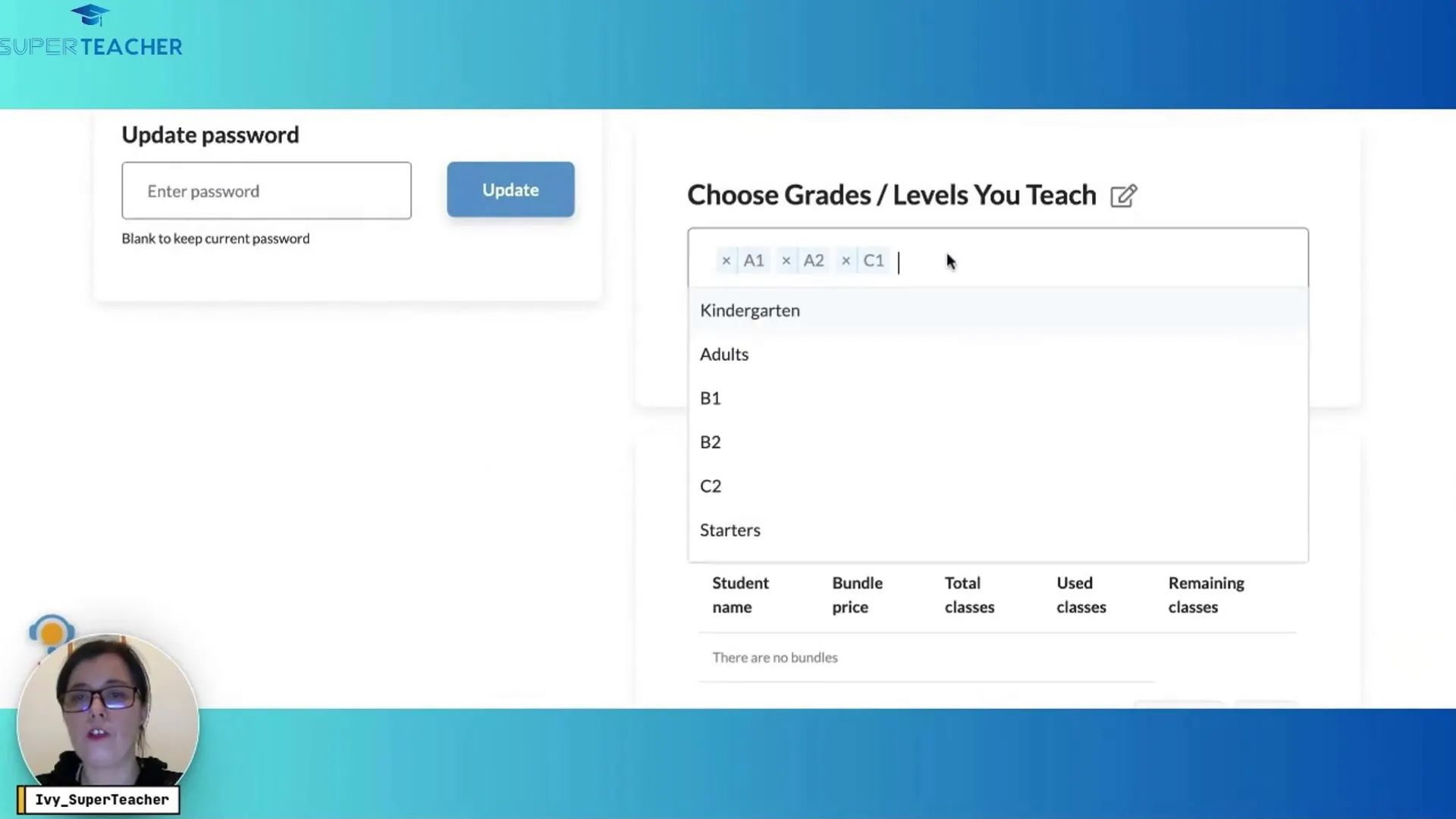 Listing teaching levels