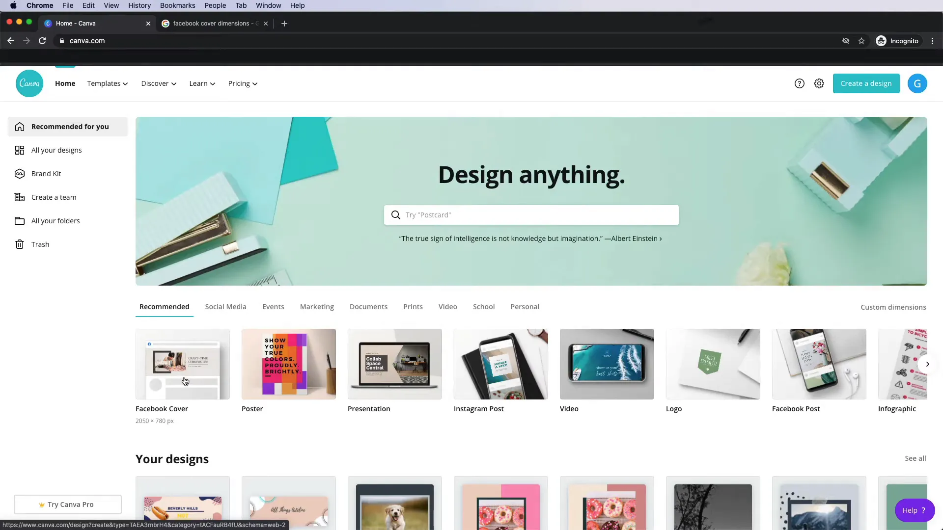 Selecting a Facebook cover template