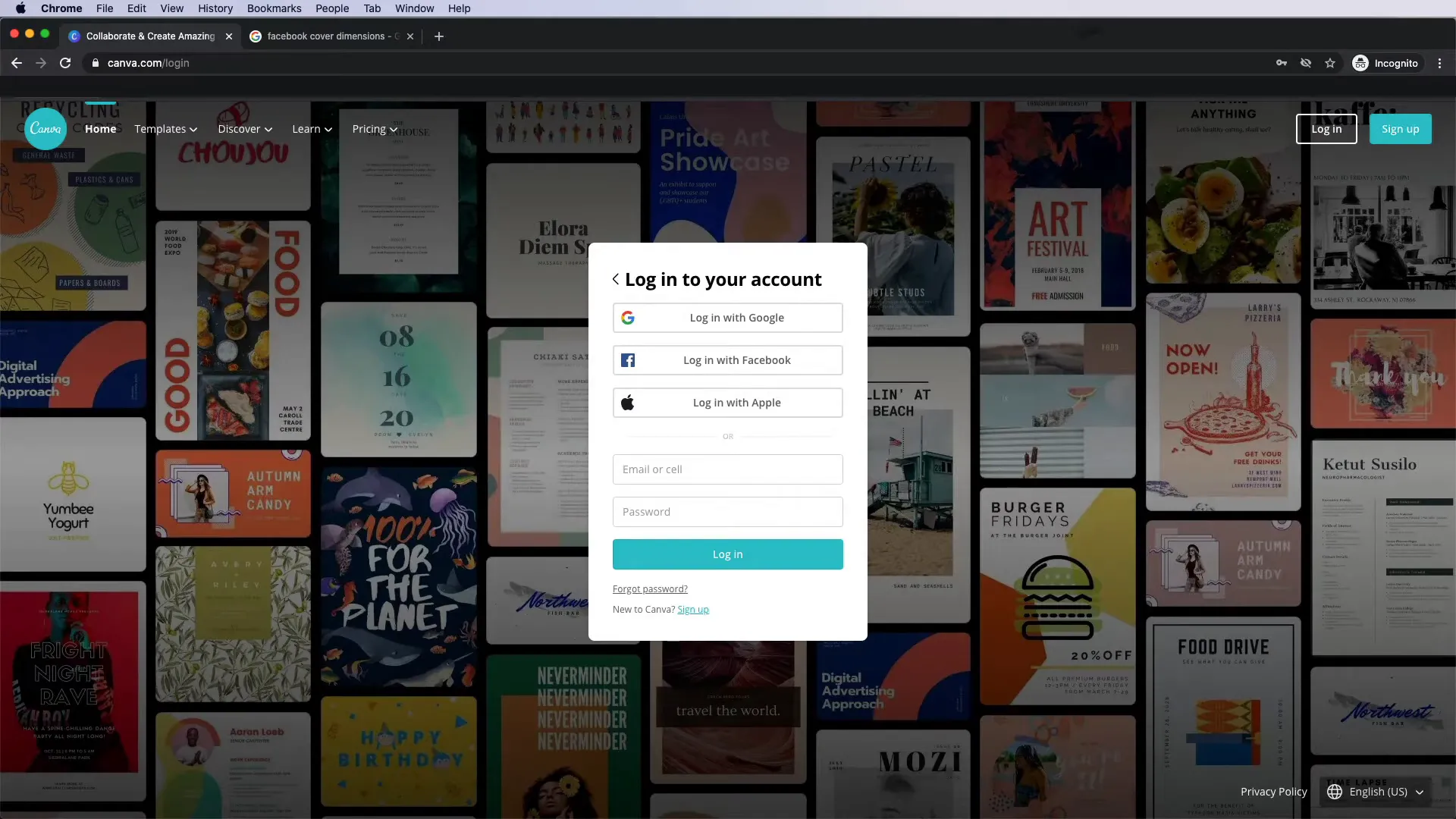 Canva homepage showing various templates