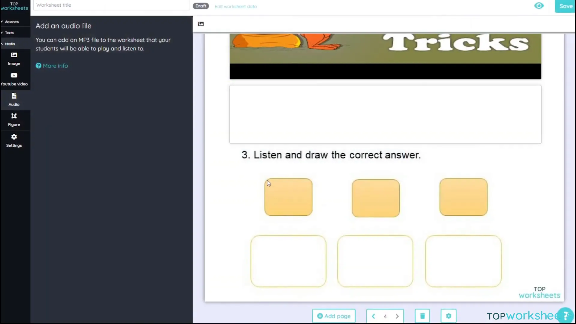 Adding audio to a worksheet